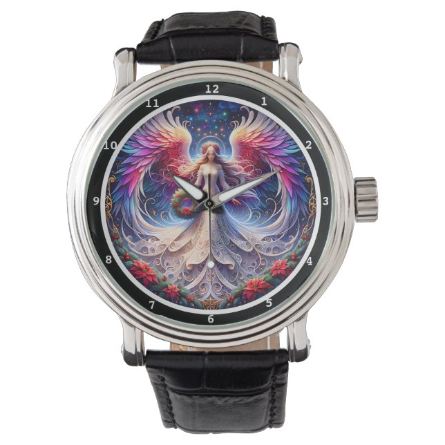 Relógio Anjo com Asas em um Mostrador Decorativo (Frente)