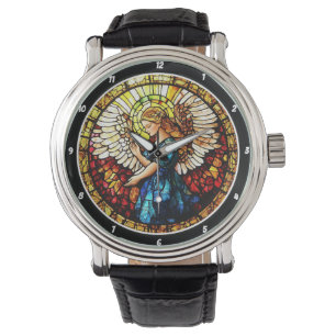 Relógio Anjo de Vidro Colorido Parede Graça Celestial