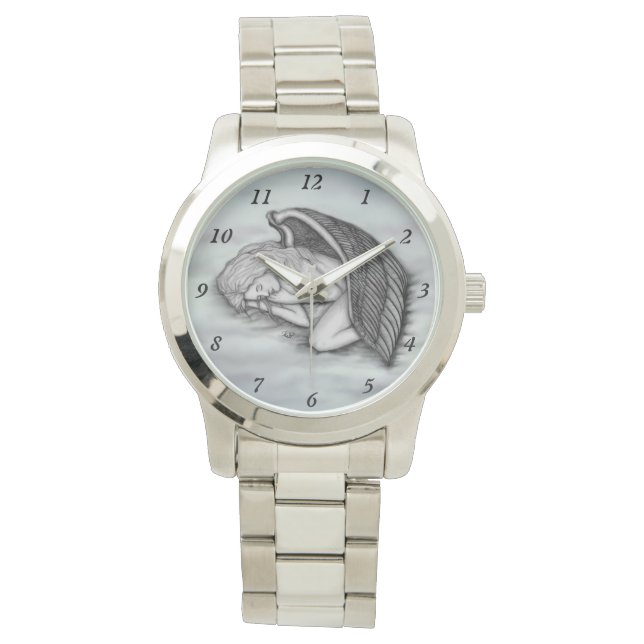 Relógio Anjo dormindo nas nuvens do céu (Frente)