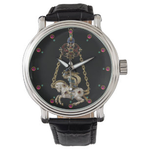 RELÓGIO ANTIQUE JEWEL COM GEMSTONES, KNIGHT NO CAVALO