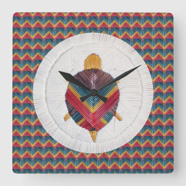 Relógio ao quadrado com Design Turtle Star Chevron (Frente)