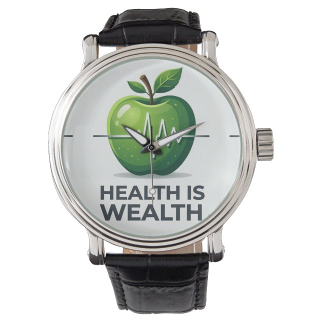 Relógio Apple with Heartbeat Pulse and Health is Wealth (Frente)