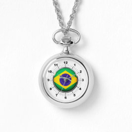 Relógio Aproximação de Bandeira do Brasil em Silver Watch