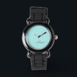 Relógio Aqua Blue Teal Modern Script Girly Monographic Nam<br><div class="desc">Aqua Blue Teal Simple Script Monogramas Watch. Isto faz o doce e perfeito aniversário de 16 anos,  casamento,  chá de panela,  aniversário,  chá de fraldas ou festa de solteira presente para alguém que ama luxo de luxo e estilos quíticos.</div>