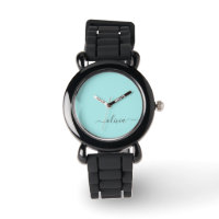 Aqua Blue Teal Modern Script Girly Monographic Nam
