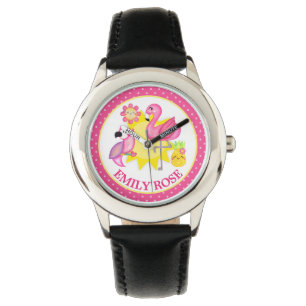 Relógio Aquarela Flamingo & Papagaio de Verão Tropical