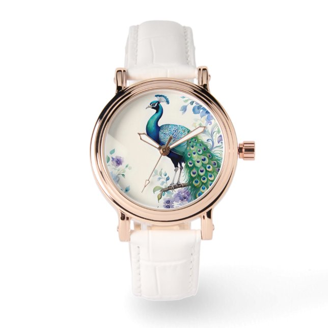 Relógio Aquarela floral de peacock (Frente)