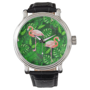 Relógio Aquarela tropical Flamingo