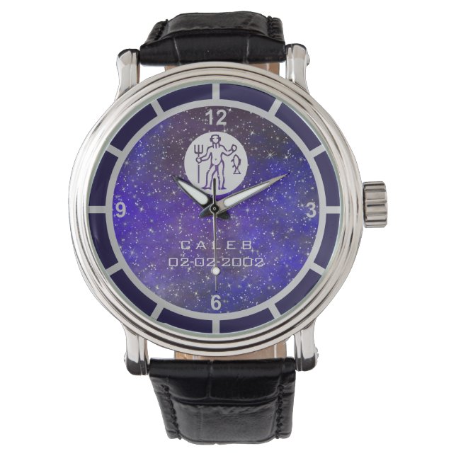 Relógio Aquarius Zodiac - Sinal Elegante - Nome Personaliz (Frente)