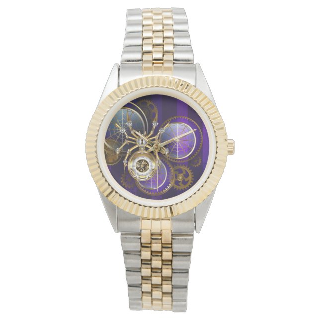 Relógio Aranha Steampunk no fundo roxo (Frente)