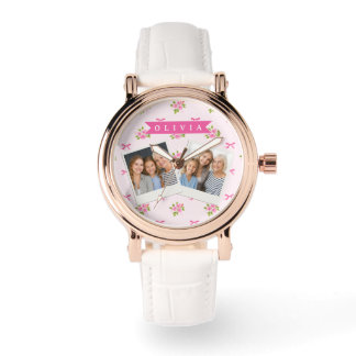 Relógio Arco Floral Feminino Cor-de-Rosa Personalizado Coq