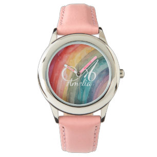 Relógio Arco-íris Personalizado Aquarela Fofa