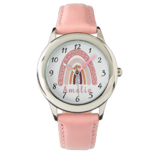 Relógio Arco-íris Rosa Boho com Nome Personalizado