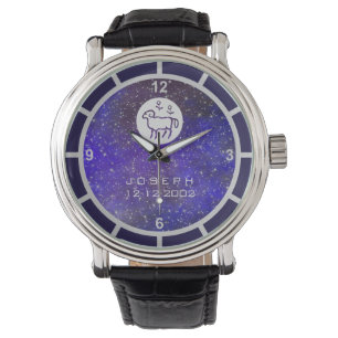 Relógio Aries Zodiac Sinal Elegante Nome Personalizado Dat