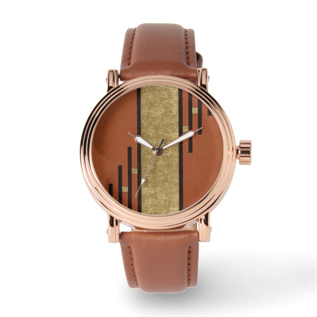 Relógio Art Deco em Dourado e Bege (Frente)