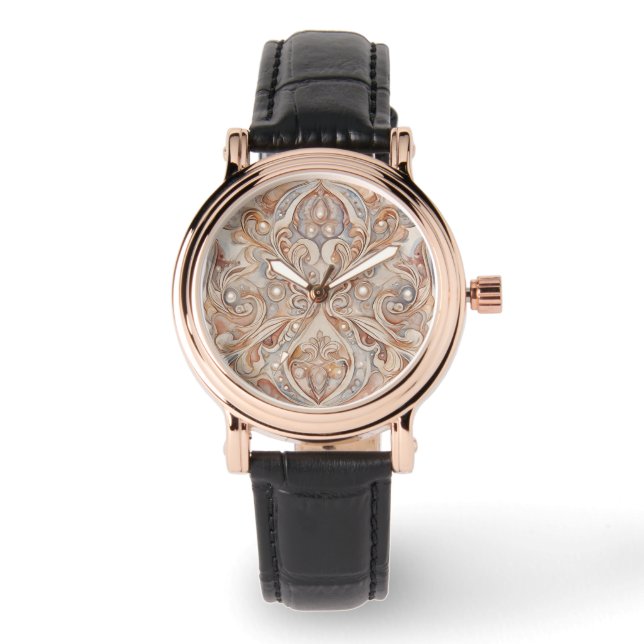 Relógio Arte com padrão Mozaik em Rose Gold com design de  (Frente)