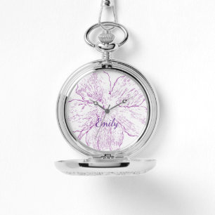 Relógio Arte de Linha Floral Prata Moderna Personalizada n