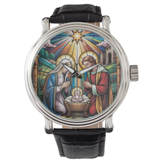 Relógio Arte de Vitral da Natividade – Natal da Sagrada Fa (Frente)