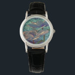 Relógio Arte Elegante Bonito Azul Metalizada Flores<br><div class="desc">Arte elegante e na moda metalizada com flores azuis. Olho de vidro.</div>