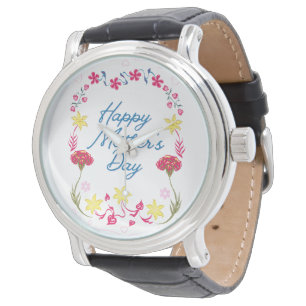Relógio Arte Floral Elegante de Dia das Mães Feliz