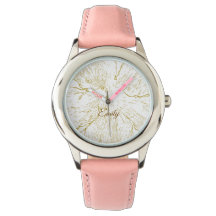 Arte Linear Floral Dourada Elegante Couro Rosa Kid