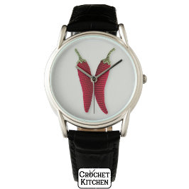 Relógio Artesanatos do Mínimo Crochet Jalapeno Knit Vermel