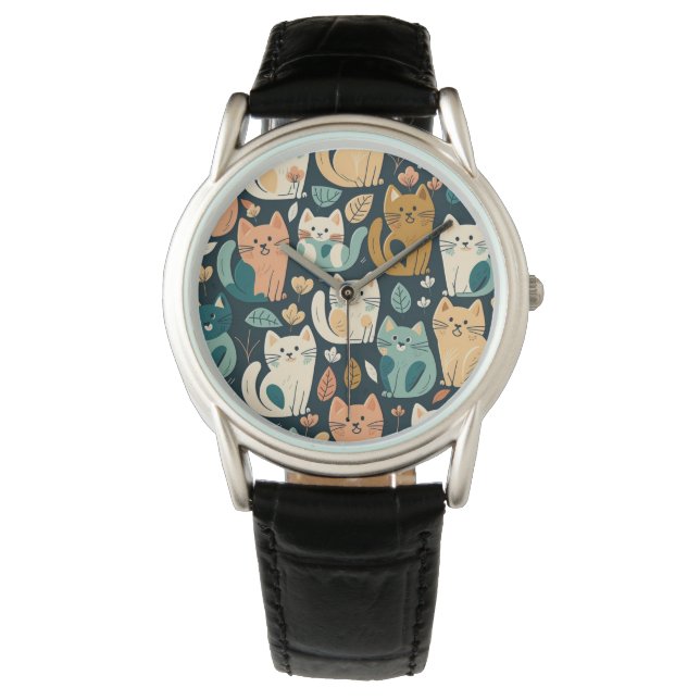 Relógio Artsy Cat Pattern Cute (Frente)