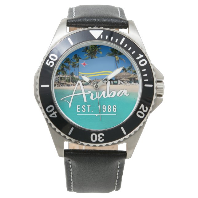 Relógio "Aruba Fundada em 1986" Praia com Bandeira (Frente)
