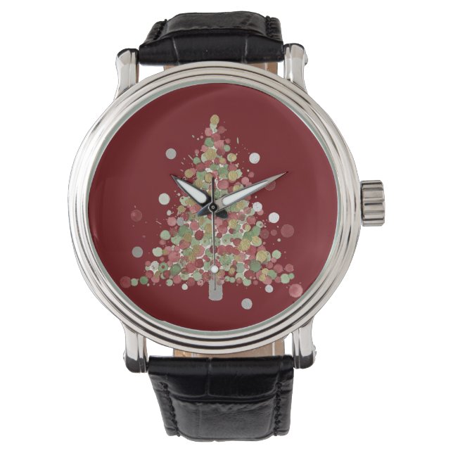 Relógio Árvore de Natal com Bolinhas de Natal em Aquarela (Frente)