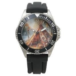 Relógio Árvore indígena tranquilo por um rio sereno