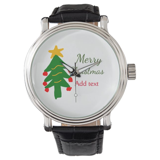Relógio Árvore verde de natal vermelho feliz Natal adicion (Frente)