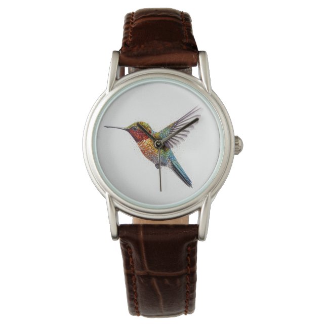 Relógio Asas Arco-Íris: Arte de Hummingbird Vibrante (Frente)