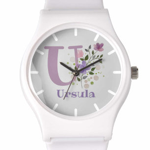 Relógio Assista a um Design Floral com Nome e Inicial