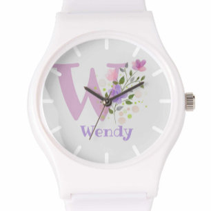 Relógio Assista a um Design Floral com Nome e Inicial