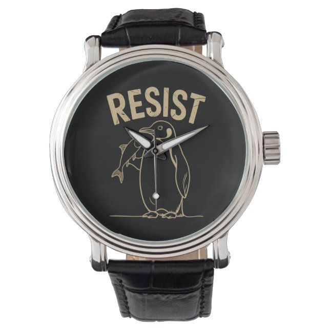 Relógio Ativismo de Resistência aos Pinguins Protesto Vint (Frente)