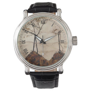 Relógio Autumn e Árvores por Egon Schiele, Vintage Art