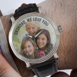 Relógio Avô te ama na lua e na foto de trás<br><div class="desc">Relógio fotográfico personalizado - perfeito para o vovô - mas é bem-vindo personalizar o texto como quiser. Carregue sua foto favorita e ela será exibida com uma cobertura de borda semiopaca, como base para a tipografia. A redação atual diz "Avô, nós te amamos na lua e nas costas", que você...</div>