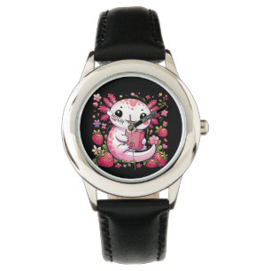 Relógio Axolotl Bebendo Japonês Leite de Morango