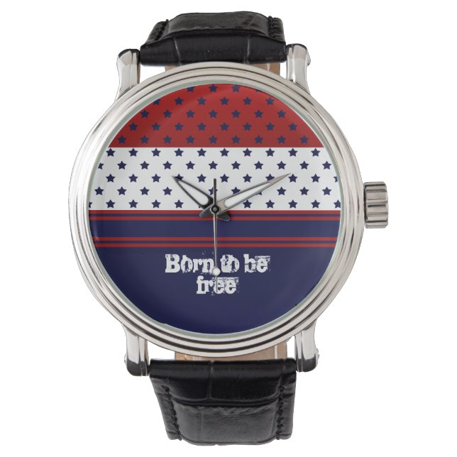 Relógio Azul e Branco Vermelho Patriótico com estrelas des (Frente)
