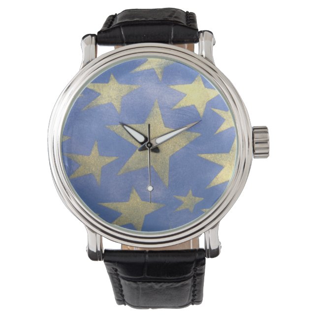 Relógio Azul Estrelado e Dourado (Frente)