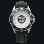 Relógio Azul | Logotipo comercial simples Profissional<br><div class="desc">Crie o logotipo da sua própria empresa Light blue Simple Professional Watch! Adicione o logotipo da sua empresa,  foto ou qualquer imagem. Um design limpo e moderno a preto e branco,  totalmente personalizável,  para uma aparência clara e na moda.</div>