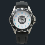 Relógio Azul | Logotipo comercial simples Profissional<br><div class="desc">Crie o logotipo da sua própria empresa Light blue Simple Professional Watch! Adicione o logotipo da sua empresa,  foto ou qualquer imagem. Um design limpo e moderno a preto e branco,  totalmente personalizável,  para uma aparência clara e na moda.</div>