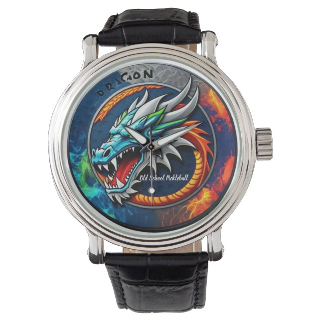 Relógio azul Old School Pickleball Dragon (Frente)