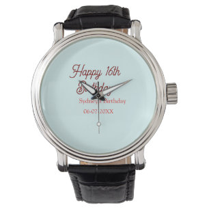 Relógio Azul pastel vermelho feliz aniversário de 16 anos