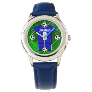 Relógio Azul personalizado do jérsei de futebol com branc