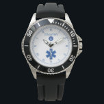 Relógio Azul|White EMT Personalizada Monograma Watch<br><div class="desc">Um relógio azul e branco monograma, com símbolo médico EMT e um ponto para o nome do seu receptor de presente e monograma inicial de sobrenome. Um presente de excelente para qualquer pessoa que seja um EMT/PARAMEDIC ou mesmo um bombeiro ou voluntário, ou qualquer membro orgulhoso da comunidade médica. Este...</div>