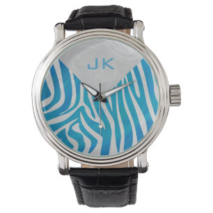 Relógio Azul Zebra e Branco com Monograma