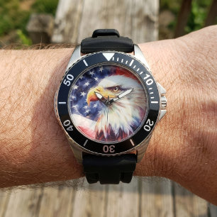 Relógio Bald Eagle com bandeira dos Estados Unidos