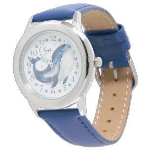 Relógio Baleia Azul Náutica Aquarela Personalizada Fofa
