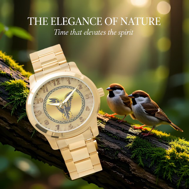 Relógio Banda desenhada, águia Dourada e preta, com folha  (Criador carregado)